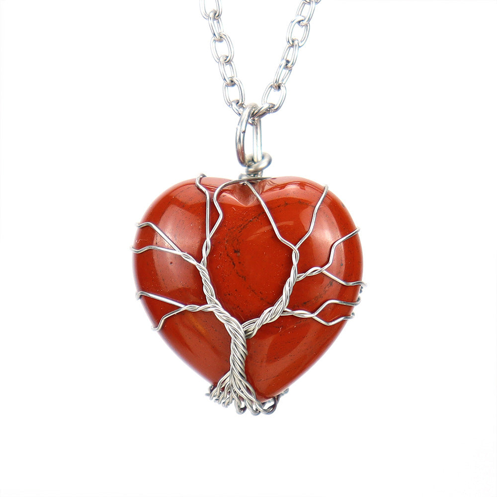 Simple Style Heart Shape Natural Stone Ferroalloy Knitting Pendant Necklace