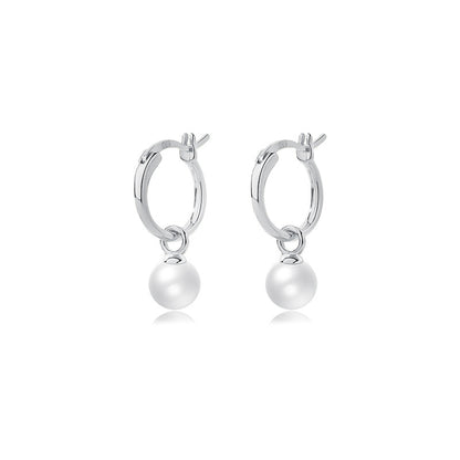 1 Pair Sweet Round Imitation Pearl Sterling Silver Plating Drop Earrings