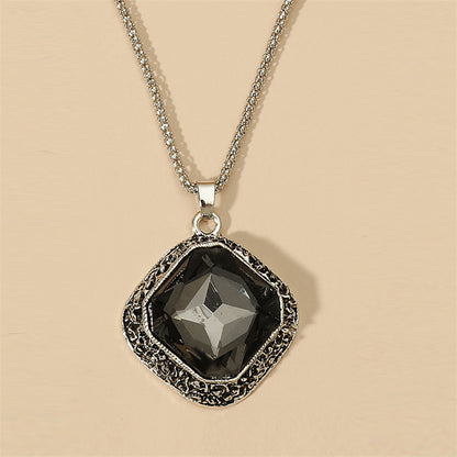 Vintage Style Rhombus Alloy Inlay Glass Women's Pendant Necklace