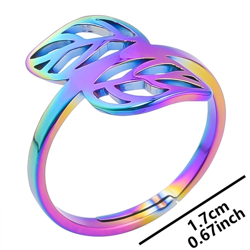 Wholesale Streetwear Leaf Stainless Steel Open Ring