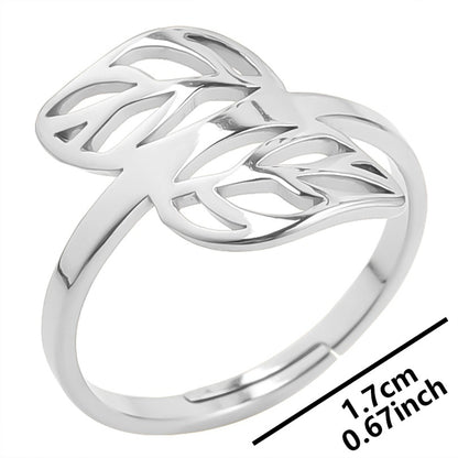 Wholesale Streetwear Leaf Stainless Steel Open Ring