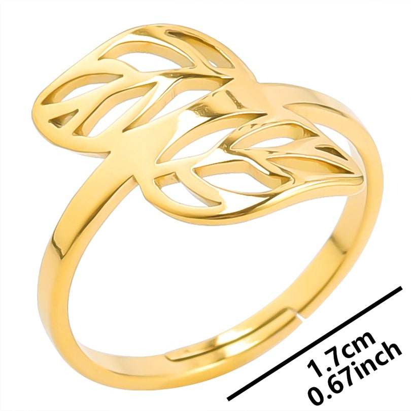 Wholesale Streetwear Leaf Stainless Steel Open Ring