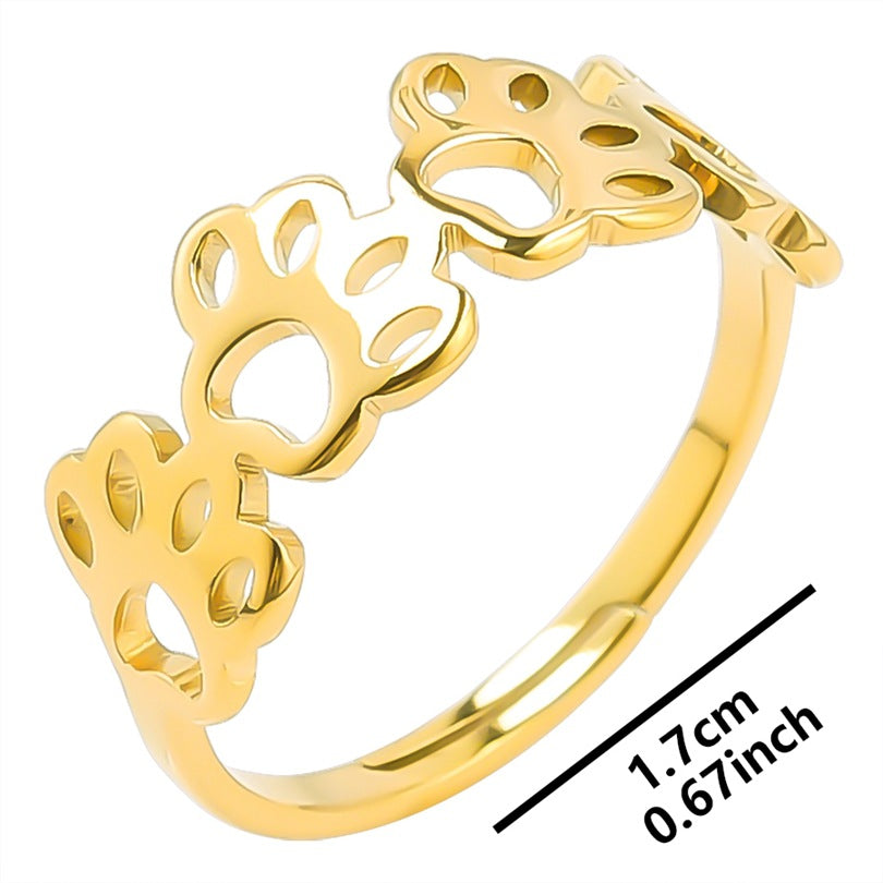 Wholesale Cute Paw Print Stainless Steel Open Ring