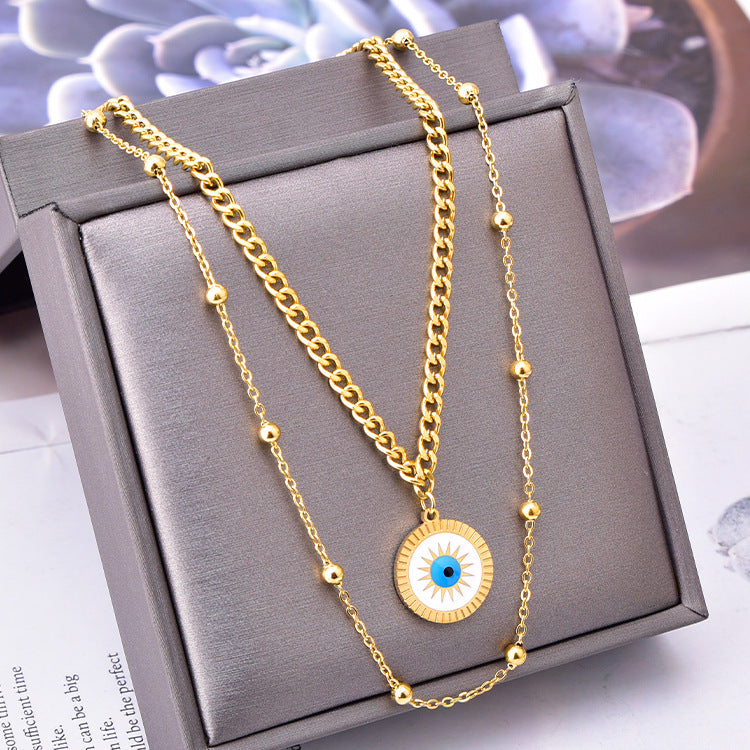 Wholesale Novelty Sun Eye Titanium Steel Rhinestones Layered Necklaces