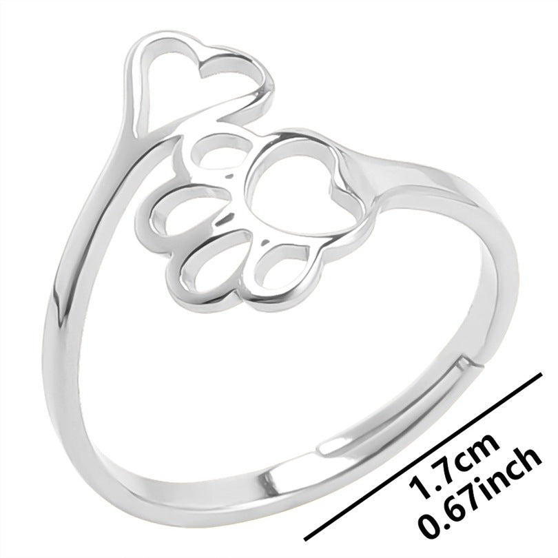 Wholesale Cute Paw Print Stainless Steel Open Ring