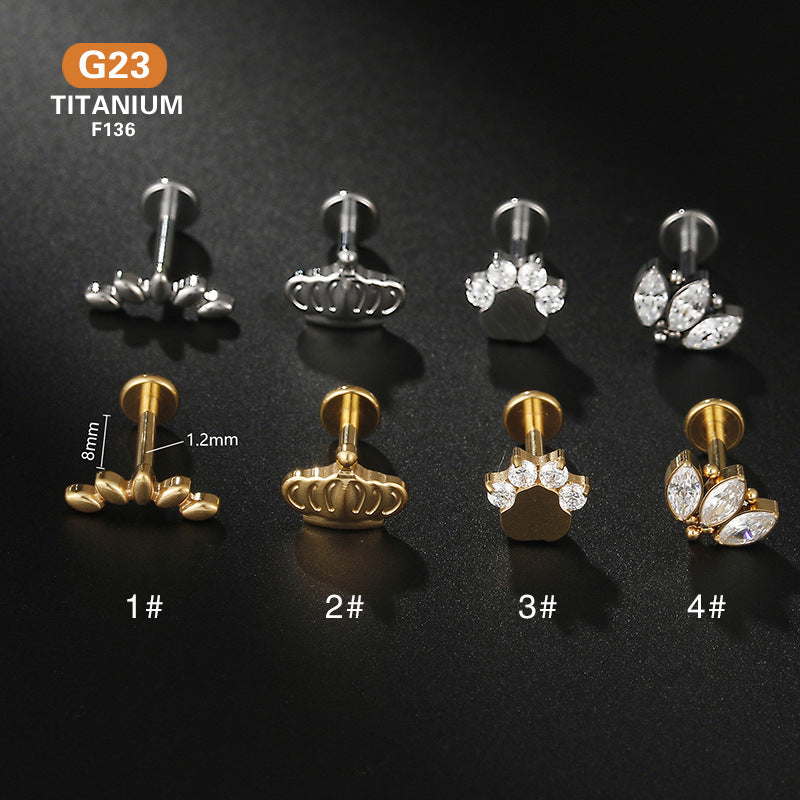 Simple Style Crown Titanium Steel Inlay Zircon Lip Stud