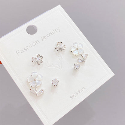 1 Set Vacation Flower Copper Inlay Zircon Ear Studs