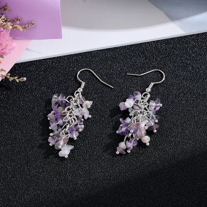 1 Pair Retro Printing Natural Stone Crystal Drop Earrings