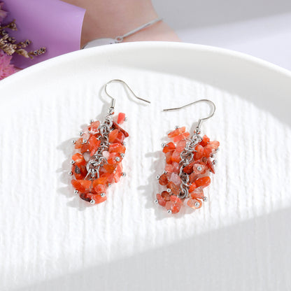 1 Pair Retro Printing Natural Stone Crystal Drop Earrings