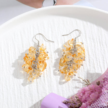 1 Pair Retro Printing Natural Stone Crystal Drop Earrings