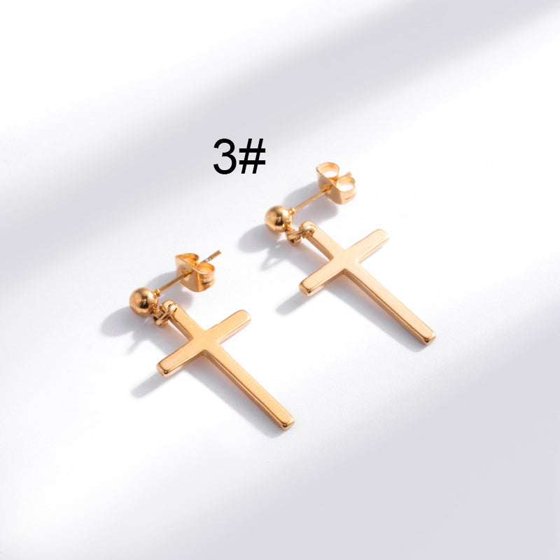 1 Pair Hip-hop Geometric Cross Feather Plating Stainless Steel Titanium Steel 18k Gold Plated Earrings