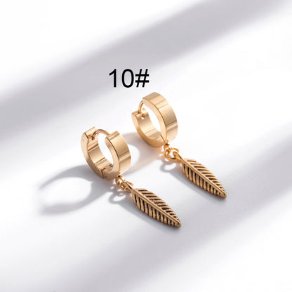 1 Pair Hip-hop Geometric Cross Feather Plating Stainless Steel Titanium Steel 18k Gold Plated Earrings