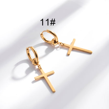 1 Pair Hip-hop Geometric Cross Feather Plating Stainless Steel Titanium Steel 18k Gold Plated Earrings