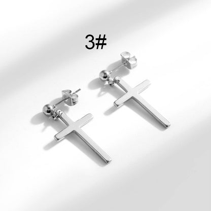 1 Pair Hip-hop Geometric Cross Feather Plating Stainless Steel Titanium Steel 18k Gold Plated Earrings