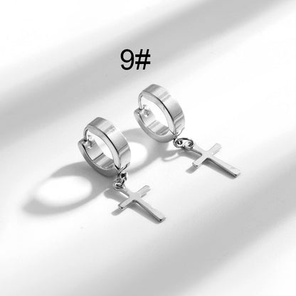 1 Pair Hip-hop Geometric Cross Feather Plating Stainless Steel Titanium Steel 18k Gold Plated Earrings