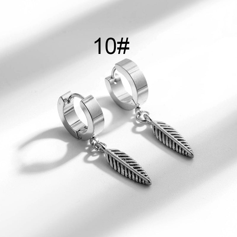 1 Pair Hip-hop Geometric Cross Feather Plating Stainless Steel Titanium Steel 18k Gold Plated Earrings