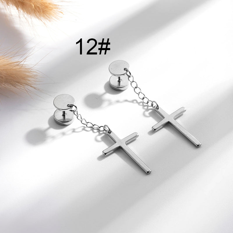 1 Pair Hip-hop Geometric Cross Feather Plating Stainless Steel Titanium Steel 18k Gold Plated Earrings