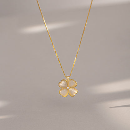 Elegant Simple Style Four Leaf Clover Sterling Silver Plating Inlay Opal Zircon Pendant Necklace