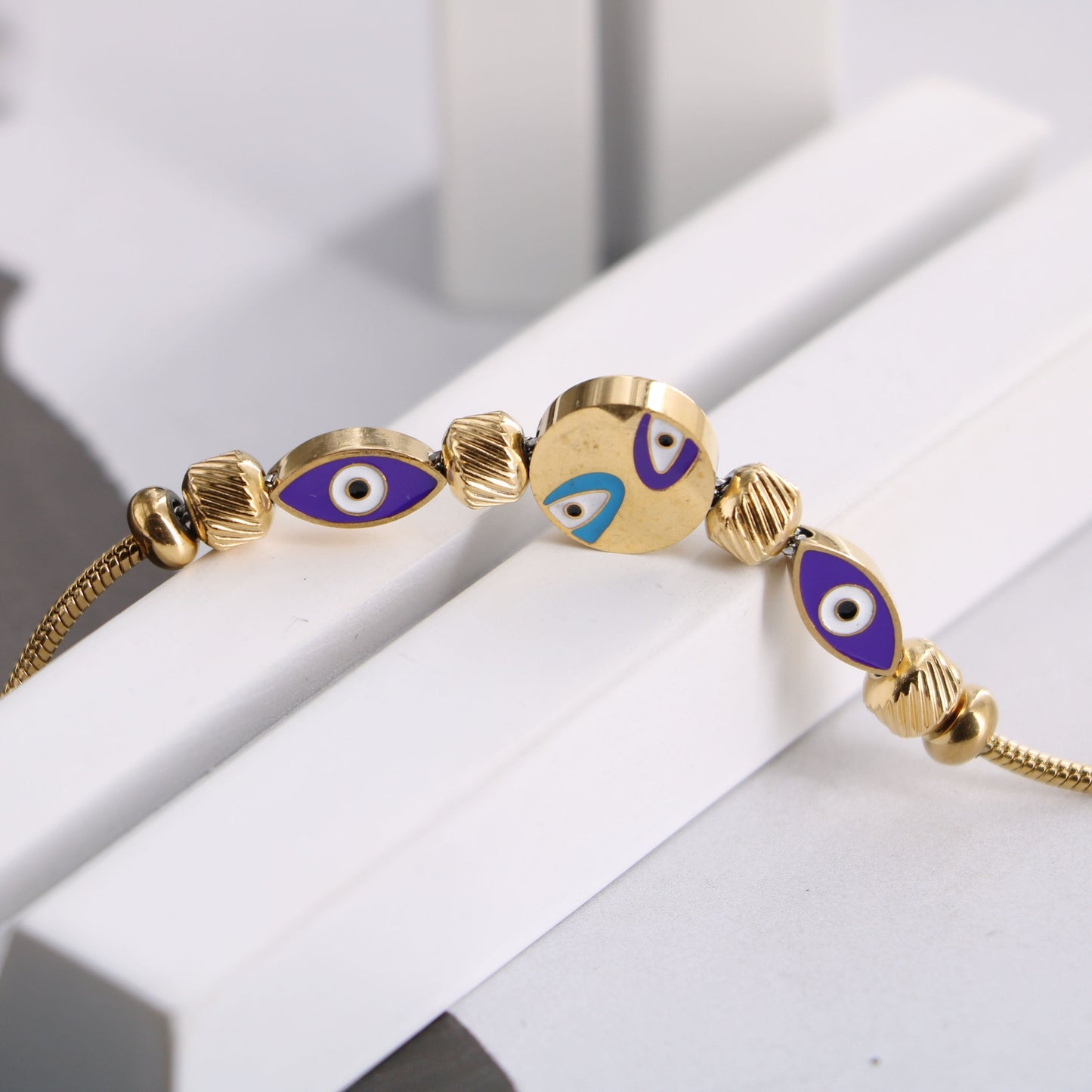 Original Design Devil's Eye Insect Waves Titanium Steel Enamel Artificial Gemstones 18k Gold Plated Bracelets