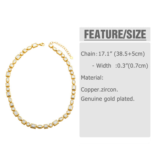 Ins Style Round Square Copper 18k Gold Plated Zircon Bracelets Necklace In Bulk