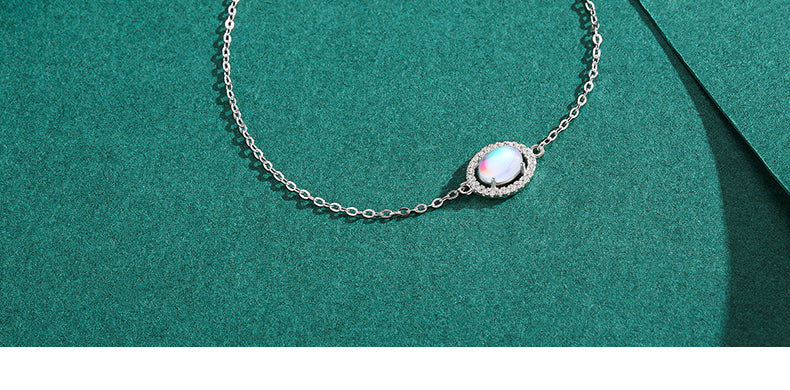 Elegant Oval Sterling Silver Plating Inlay Moonstone Zircon Rhodium Plated Bracelets