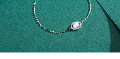 Elegant Oval Sterling Silver Plating Inlay Moonstone Zircon Rhodium Plated Bracelets