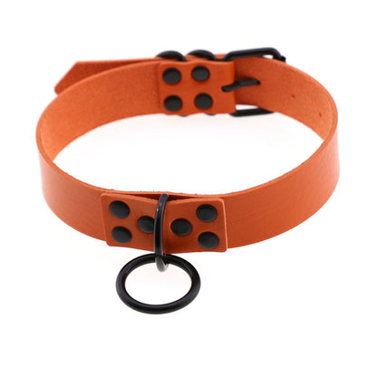 Sweet Round Pu Leather Metal Patchwork Women's Choker