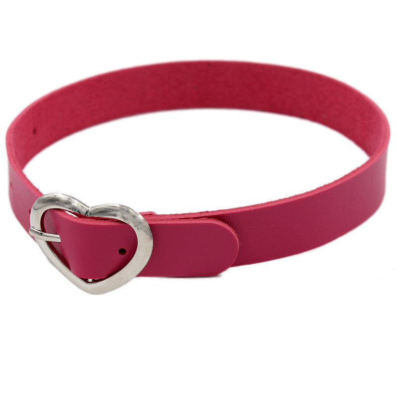 Punk Heart Shape Pu Leather Metal Women's Choker