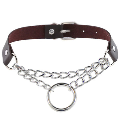 Punk Round Pu Leather Alloy Plating Chain Women's Choker