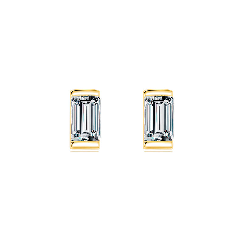 1 Pair Simple Style Rectangle Sterling Silver Plating Inlay Zircon 14k Gold Plated Rhodium Plated Ear Studs