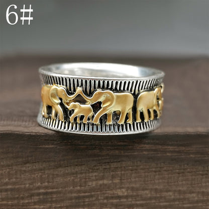 Retro Animal Big Elephant Ring 925 Two-color Gold-plated Alloy Couple Ring