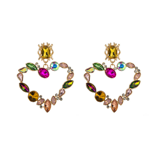 Baroque Style Heart Shape Alloy Plating Inlay Rhinestones Glass Gold Plated Women's Drop Earrings