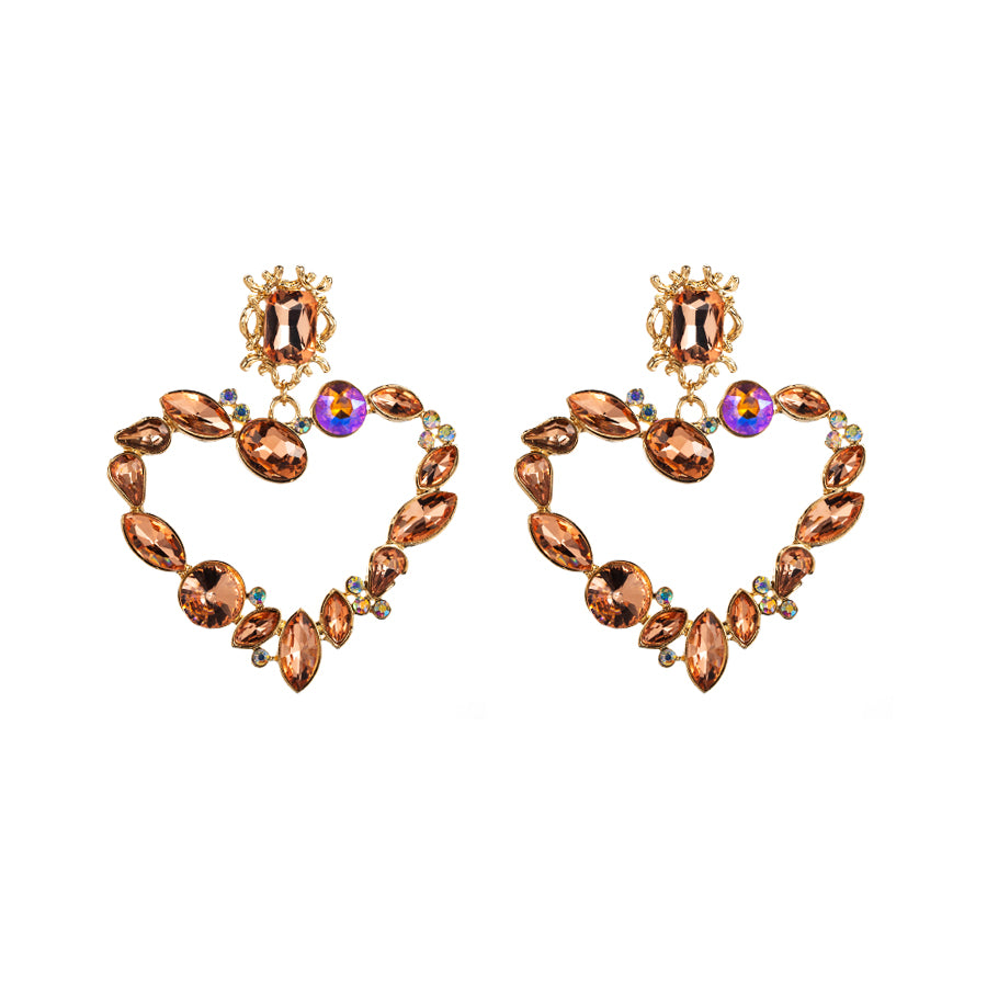Baroque Style Heart Shape Alloy Plating Inlay Rhinestones Glass Gold Plated Women's Drop Earrings