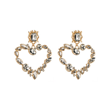 Baroque Style Heart Shape Alloy Plating Inlay Rhinestones Glass Gold Plated Women's Drop Earrings