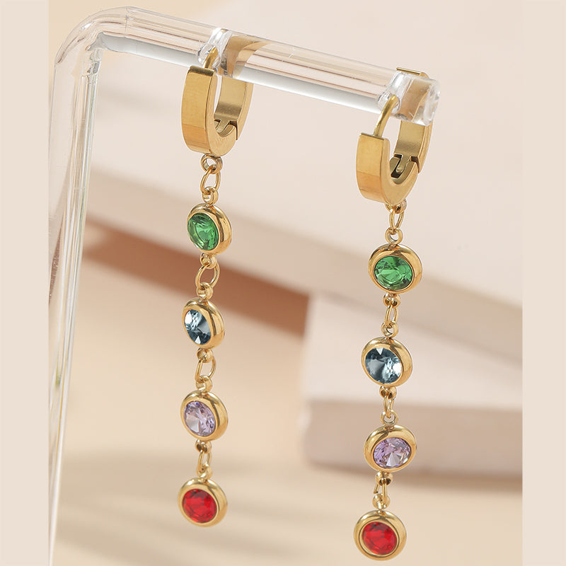 1 Pair Elegant Color Block Titanium Steel Plating Inlay Rhinestones 18k Gold Plated Drop Earrings