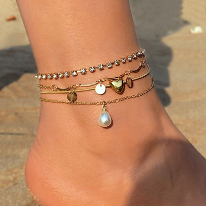 Vacation Heart Shape Bow Knot Crystal Alloy Wholesale Anklet