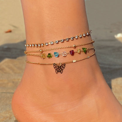 Vacation Heart Shape Bow Knot Crystal Alloy Wholesale Anklet