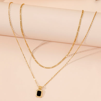 Casual Modern Style Square Titanium Steel Polishing Plating Inlay Acrylic 18k Gold Plated Layered Necklaces