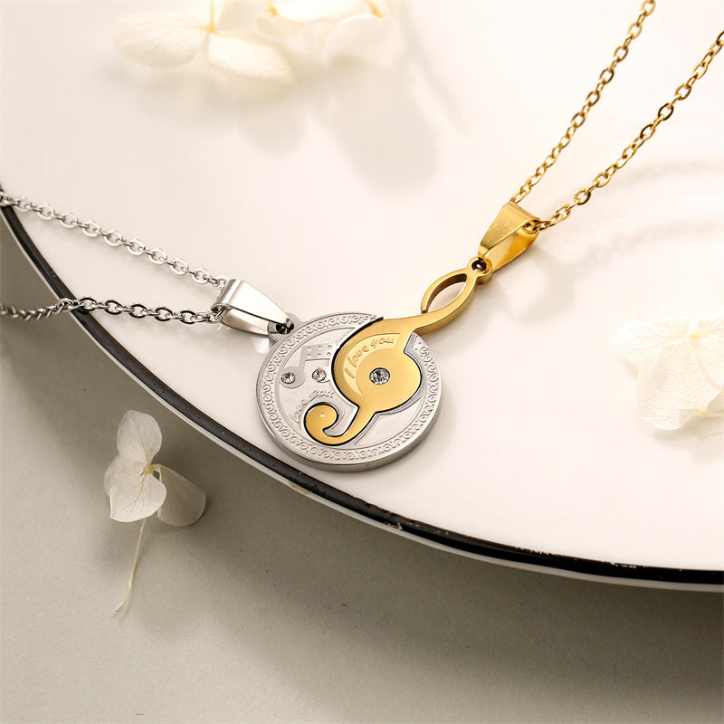 Romantic Heart Shape Stainless Steel Inlay Rhinestones Pendant Necklace