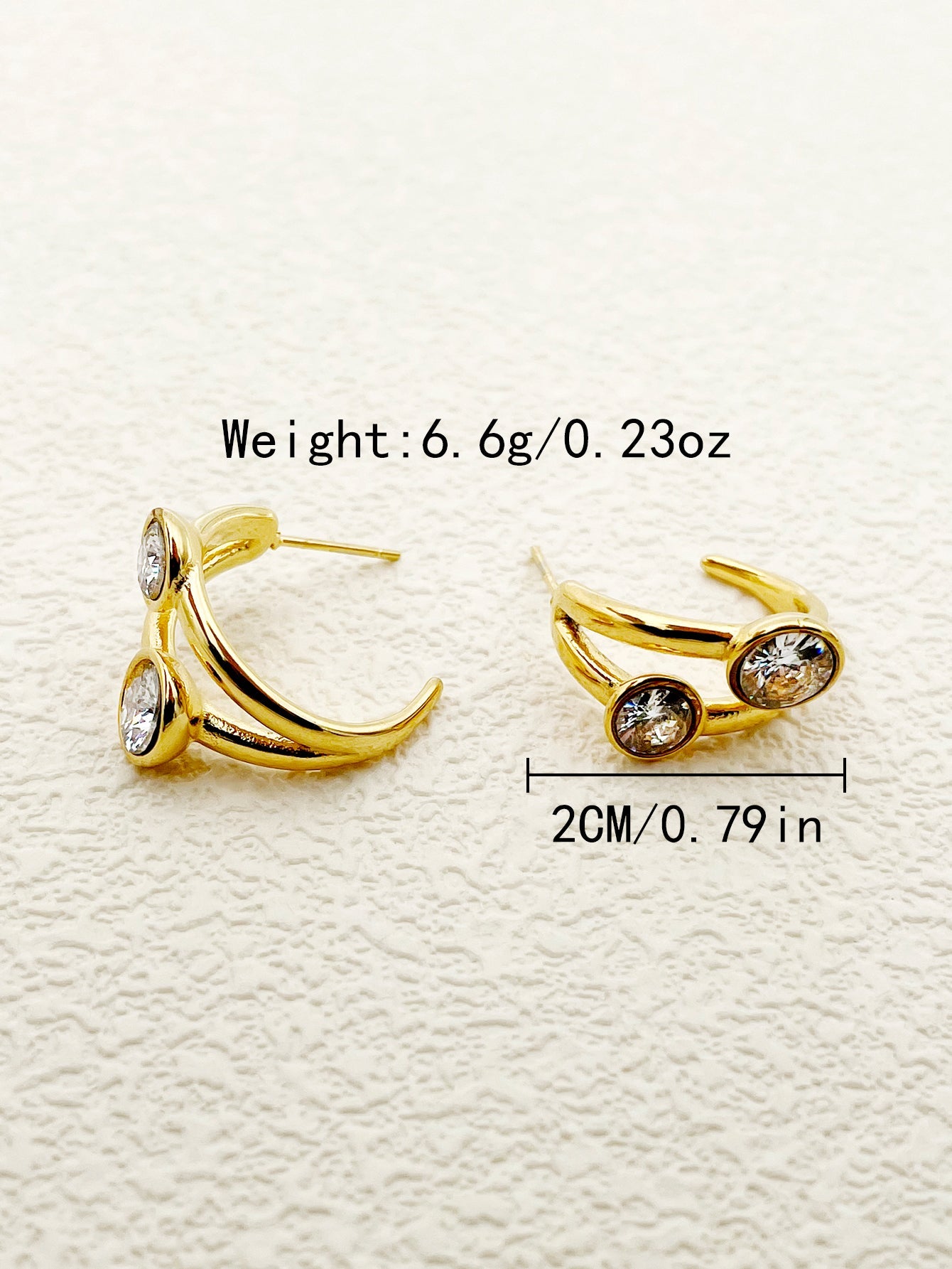 1 Pair Luxurious C Shape Round Plating Inlay Stainless Steel Zircon 18k Gold Plated Ear Studs