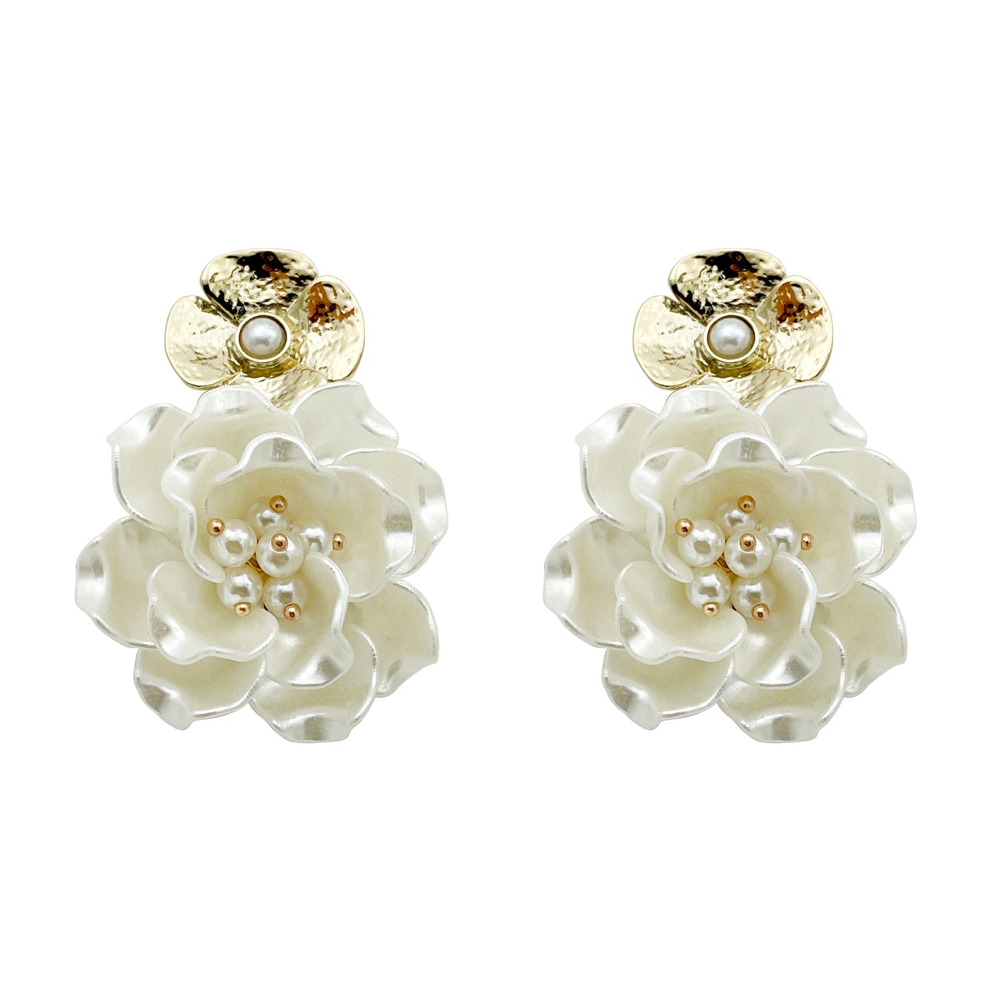 1 Pair Elegant Flower Plating Stainless Steel Arylic Imitation Pearl Gold Plated Drop Earrings