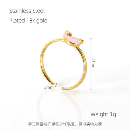 Wholesale Cute Moon Dolphin Heart Shape Stainless Steel 18k Gold Plated Open Ring