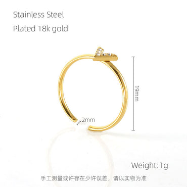 Wholesale Simple Style Four Leaf Clover Letter Mushroom Stainless Steel 18k Gold Plated Rhinestones Open Ring