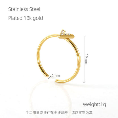 Wholesale Simple Style Four Leaf Clover Letter Mushroom Stainless Steel 18k Gold Plated Rhinestones Open Ring