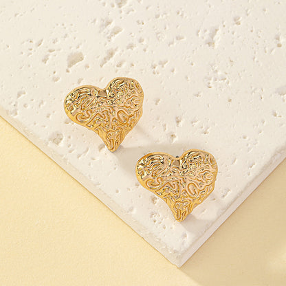 Ins Style Retro Heart Shape Alloy Plating Women's Ear Studs