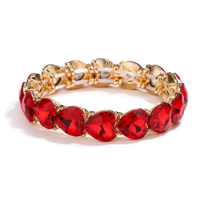 Shiny Round Heart Shape Alloy Inlay Rhinestones Gold Plated Women's Bangle