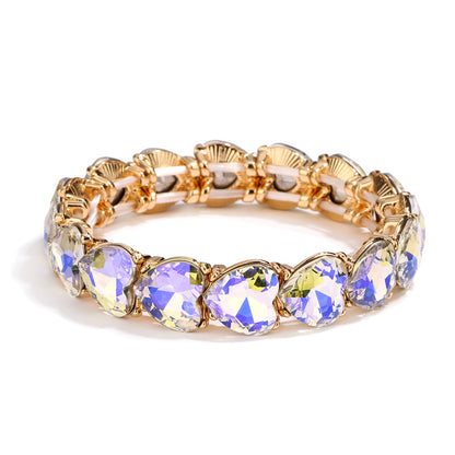 Shiny Round Heart Shape Alloy Inlay Rhinestones Gold Plated Women's Bangle