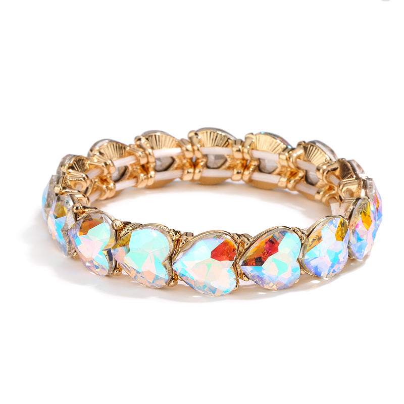 Shiny Round Heart Shape Alloy Inlay Rhinestones Gold Plated Women's Bangle