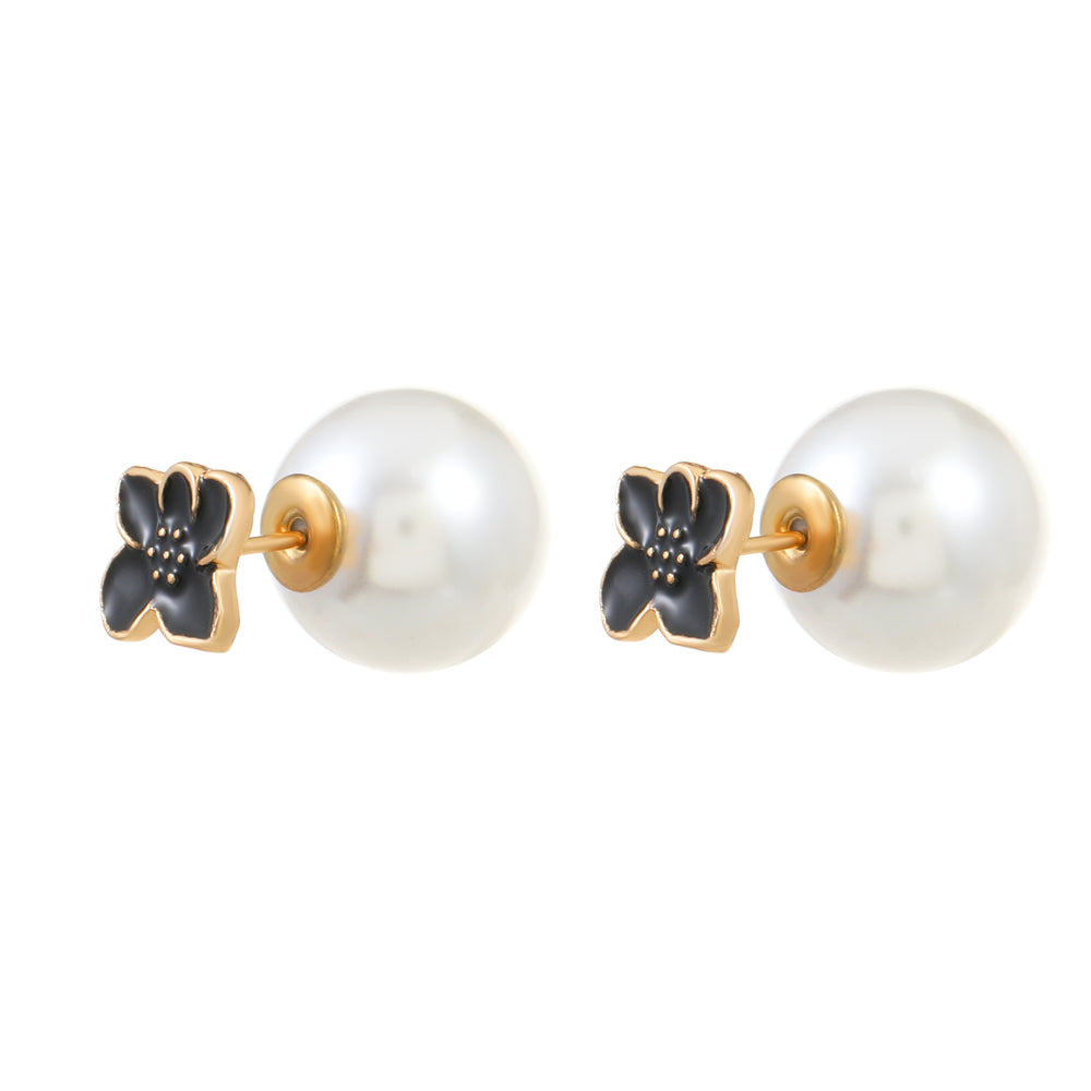 Temperament Small Zouju Flower Pearl Alloy Earrings