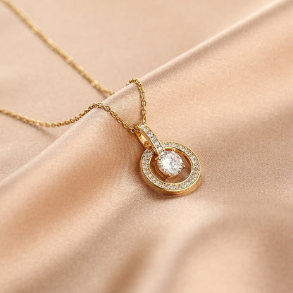 Wholesale Simple Style Water Droplets Crown Fish Tail Titanium Steel Zircon Pendant Necklace